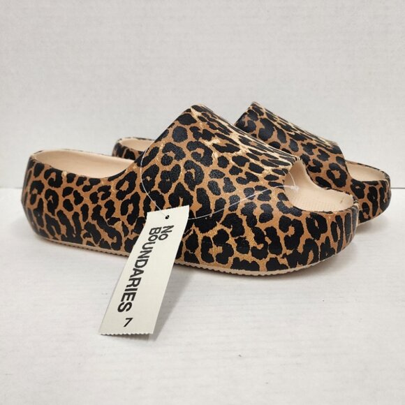 New No Boundaries Women's Platform Comfort Slide Sandals - Size 7 - Cheetah - Picture 1 of 7
